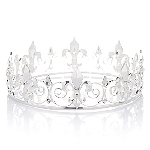 Royal Full King Crown Metal Crowns And Tiaras For Men Cosplay Wedding Prom Party Decorations Crown Headpieces Accessories (Silver)