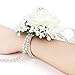 FAYBOX Wedding Prom Velvet Rose Rhinestone Corsage and Boutonniere Set With Silvery Ribbon Stretch Bracelet (Ivory)