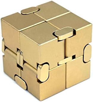 Metal Infinity Cube, Gazeto Durable Aluminum Alloy Decompression Toys, Pressure Reduction Educational Toys Stress Relief Toy Games Square Cube for Adult and Children Gold
