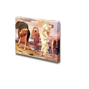 Greek Girls Picking up Pebbles by Frederic Leighton - Canvas Print Wall Art Famous Painting Reproduction - 12" x 18"
