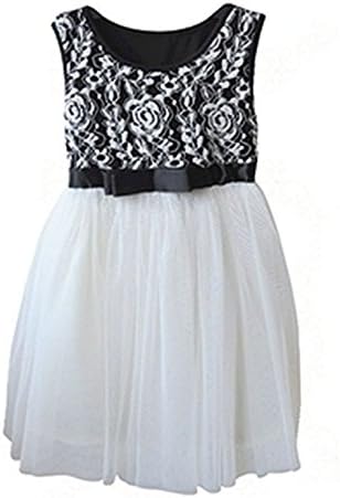 Popatu Little Girls Black and White Elegant Dress