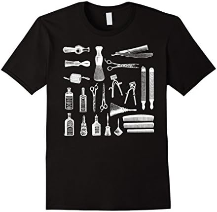Mens Barber Shirt: Funny Vintage Job Equipment Hair Cut Gift Tee Large Black