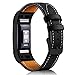 Mornex Replacement Leather Band Compatible with Fitbit Charge 2, Classic Genuine Leather Wristband for Men Women(Black-Black Buckle)
