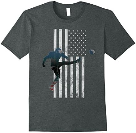 Mens Football T-Shirt, American Flag USA Team Gift Kicker 2XL Dark Heather