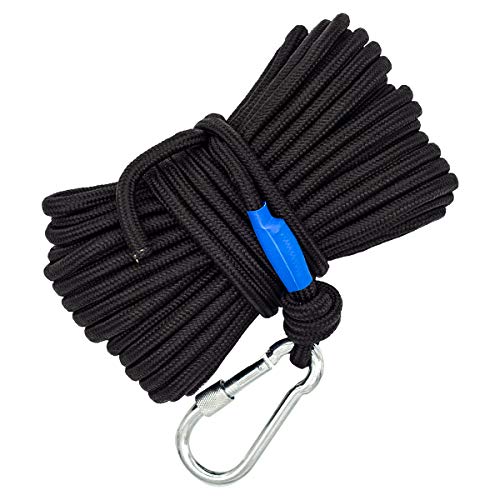Wukong Fishing Magnet Rope w/Carabiner, 6MM x 20M(65ft) Nylon Twisted Braided Rope,550 Lbs Breaking Strength All-Purpose Braided Rope Sports, Pet Toys, Crafts & Indoor Outdoor Use