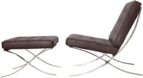 eMod - Modern Pavilion Barcelona Chair Italian Leather (Brown with Ottoman)