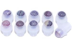 Wresty 10 Pcs Natural Gemstone Roller Balls For Essential Oil Glass Bottles,Crystal Stones Replacement Rollers For Standard 5ml 10ml Glass Roller Bottles (Colorful Fluorite)