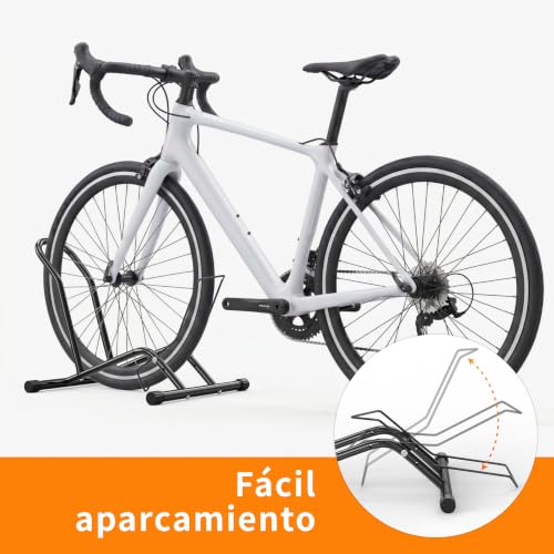 gaobaidu Soporte de Suelo para Bicicletas, Soporte de Bici Ajustable, Portabicicletas Ahorrador de Espacio para MTB y Bici de Carretera, Diámetro de Rueda Máx 76 cm, Uso Interior y Exterior (Negro)