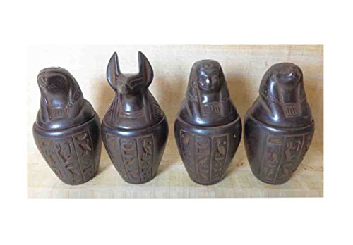 bonballoon Set Of 4 Egyptian Ancient Canopic Jars Organs Storage Statues Pharaoh Collection Collectable mythology Decor Souvenir Handmade Antique Hieroglyphics Decoration 201
