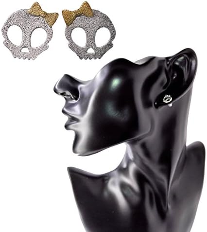 Pink Universe Cute Cool Skull Ear Stud Earrings 2 in 1 Pair with Gift Box
