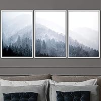 3 Piece Framed Canvas Wall Art Foggy Mountains Canvas Prints Home Artwork Decoration for Living Room,Bedroom - 16