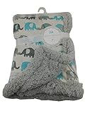 Petite L' amour Grey Teal Elephant Traffic Soft Plush Baby Blanket