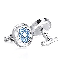SMLRO Stainless Steel Cufflinks Magnet Aroma Diffuser Personality Cufflinks Shirt Retro Floral Pattern Custom (Blue)