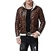 AOWOFS Men's Faux Leather Jacket Brown Motorcycle Bomber Shearling Suede Stand Collar