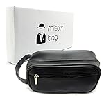Mister Bag Leather Toiletry Bag Travel Toiletries Bag, Black
