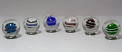 25mm Handmade Art Glass “Bumble Bubble” Marbles Set of 6 w/Stands