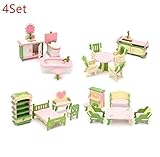 URToys 4Set Mini Cute Wooden Delicate Dollhouse