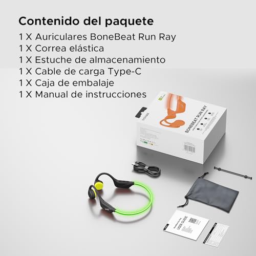 DOOGEEEco BoneBeatRunRay Auriculares Conduccion Auriculares Deportivos Inalámbricos Open-Ear con Luz LED Seguridad Auriculares Impermeables IP66 10h Autonomía Carga Rápida para Correr Gimnasio-Negro