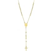 TACBSP Gold Virgin Mary Rosary Necklace for Women Men Rosary Bead Cross Necklace Catholic Pendant Necklace Religious Trendy Jewelry Gifts