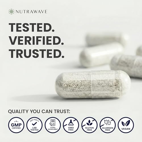 Nutrawave HIGHEST POTENCY AVAILABLE L-Glutathione 700mg per capsule Supplement,- Non-GMO, Soy & Gluten Free - 60 Capsules