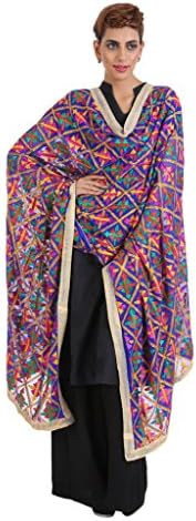 Narangi Women's Narangi Women Phulkari Embroidered Dupatta/Scarf/Wrap/Stole Free Size Blue