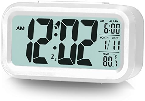 Alarm Clock, Large LCD Display Digital Alarm Easy to Set and Watch,Low Light Sensor Technology Soft Night Light Repeating Snooze Month Date &amp; Temperature Display
