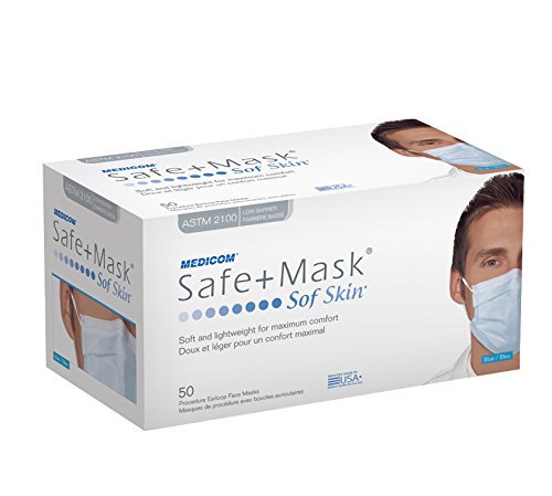 Medicom 2081 SafeMask SofSkin Earloop Masks, Blue (Pack of 50)