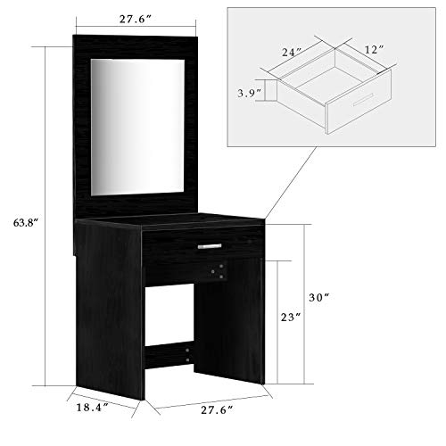 US Shipping Vanity Set with Lighted Mirror, YEEGO Makeup Vanity Dressing Table Dresser Writing Desk with Drawer for Bedroom Easy Assembly, Black(10PCS Warm LED Bulbs)