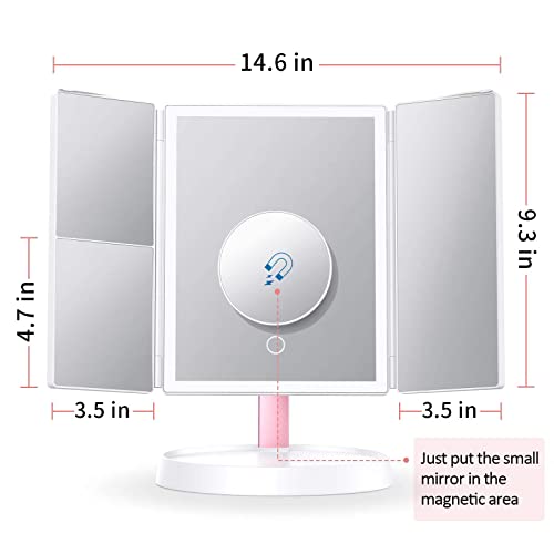 HASULL Makeup Mirror with Lights, 2X/3X/5X Magnifying Rechargeable