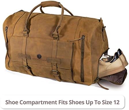 Flatiron 22 Inch Handmade Genuine Buffalo Leather Duffel Weekender Overnight Travel Bag with Shoe Compartment for Men and Women Crazy Horse Distressed Vintage Brown Carry-On 2 Flatiron 22 Inch Handmade Genuine Buffalo Leather Duffel Weekender Overnight Travel Bag with Shoe Compartment for Men and Women Crazy Horse Distressed Vintage Brown Carry-On