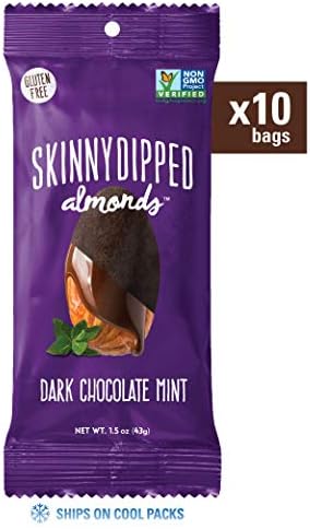 SKINNYDIPPED Dark Chocolate Mint Covered Almonds, 1.5 Oz Bag, 10 Count