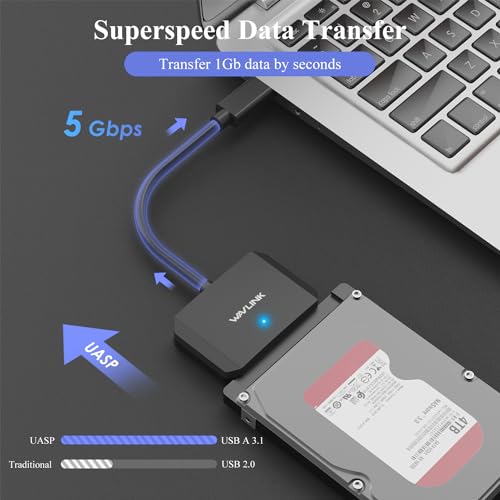 WAVLINK USB3.0 to SATA III Hard Drive Adapter Cable,External Hard Drive Connector for 2.5''/3.5''HDD/SSD, SATA to USB A 5Gbps Converter, Power Adapter Included