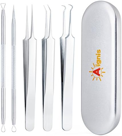 Blackhead Tweezers Kit Blackhead Removal Tools 5-1 Comedone extractor by Aignis