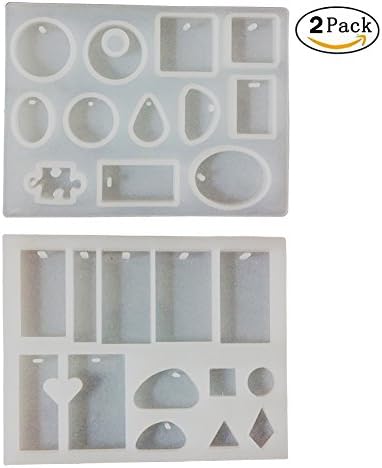 SUNHE Jewelry Pendant Making Mold，Silicone Casting Mould Jewellery Mold with Hanging Hole For DIY Craft Making, 2 Pack (Transparent)