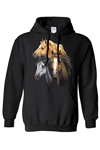Unisex Pullover Hoodie Golden Black & Brown Horses: BLACK (Small)
