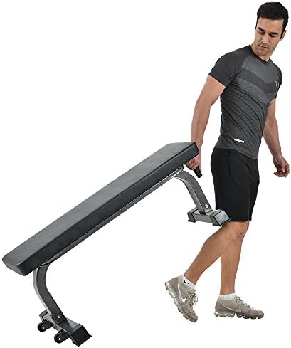 Finer Form Gym Quality Flat Bench with Wheels and Handle for Multi-Purpose Weight Training and Ab Exercises