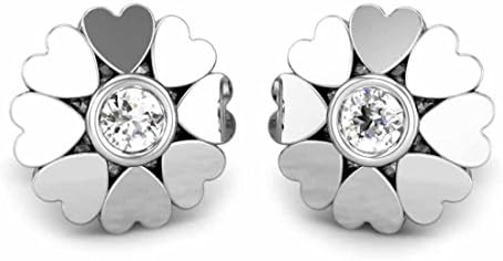 14K White Gold 0.10 ctw Round Cut Bezel Set Heart Diamond Studs Earrings for Women (IGI Certified, I-J, SI1-SI2)