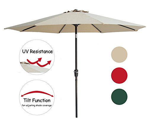 SUNNYARD 9 Ft Aluminum Patio Umbrella Outdoor Market Table Umbrella with Push Button Tilt and Cr ...