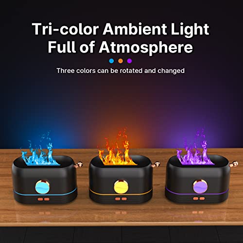 TFNN Flame Diffuser for Essential Oils, 200ml Multi-Color Flame Humidifier, Aroma Diffuser with No-Water Auto-Off Protection for Home Yoga Office Bathroom(Black)