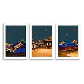 3 Panel Canvas Wall Art Chinese Traditional Palace Pictures Home Wall Decorations for Bedroom Living Room Paintings Canvas Prints Framed - 16"x24" x 3 Panels