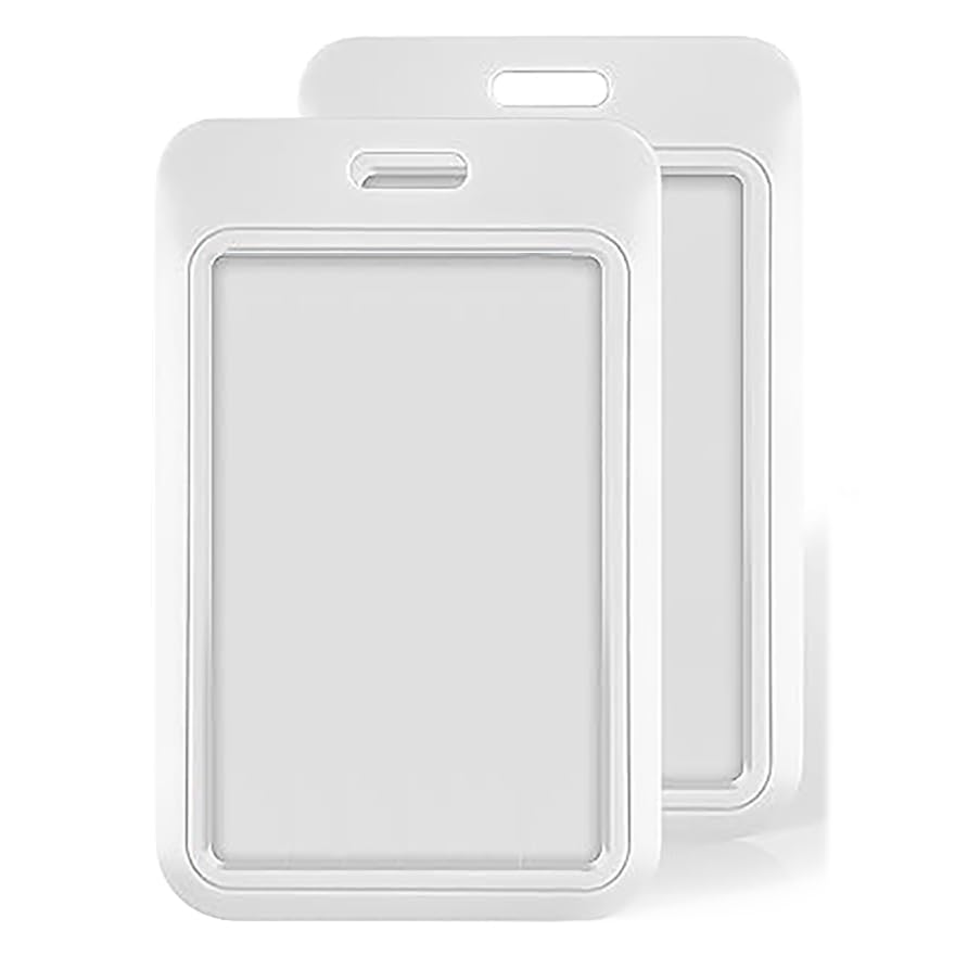 Sliding ID Badge Holder, Black Plastic Card Case Protector for ID, Credit Cards, Passes (White, 2 Pack)
