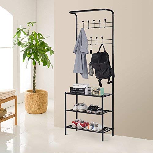 Tangkula Entryway Hall Tree Metal Coat and Shoe Bench with