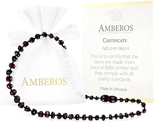 Amber Teething Necklace for Babies (Unisex) - Anti Flammatory, Drooling &amp; Teething Pain Reduce Properties - Certificated Natural Oval Baltic Jewelry with the Highest Quality Guaranteed.