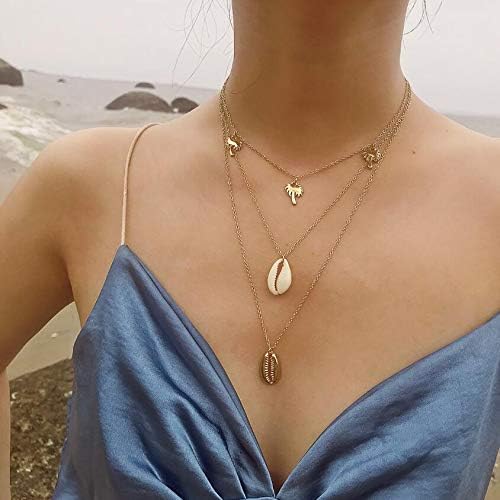 Multilayer Shell Trendy Necklace for Women Gold Color Long Chain Seashell Ocean Beach Boho Pendant Necklaces Jewelry (Style 2)