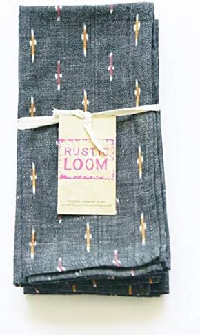 Rustic Loom Tea Towel Cotton Handwoven Ikat Grey Red Gold Dash