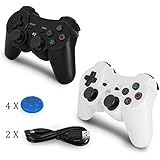YU33 PS3 Controller Wireless 2 Pack - Dualshock 3 Games Remote for Playstation 3,Cheap DS3 Joystick with Sixaxis,Mini USB Charger Cable (White+Black)