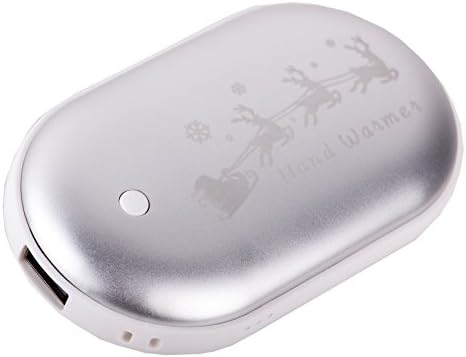 AmazingEC Rechargeable Hand Warmer Power Bank 5200mAh Portable Double-sided Pocket Electric Hand Warmer Heater USB Mobile External Back Up Battery Charger Fully Compatible Best Gift (Silver)