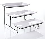 3 Tier Collapsible Thicker Sturdier Plate Rack Stand With Plates - Three Tiered Cake Serving Tray - Dessert Fruit Presentation - Party Food Server Display - 3 White 12' x 6" Porcelain Platters Incl.