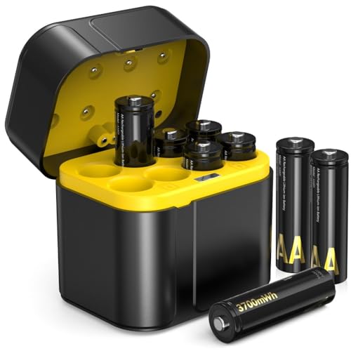 Cuorvag Rechargeable Battery AA with Charger, 8 Pack AA 1.5V Lithium Batteries, 3700mWh High Capacity, Smart LED Type-C Charging Case, 1300+ Cycles