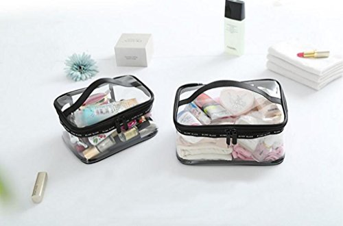 image for LOUISE MAELYS 2 Pieces Portable Clear Makeup Bag Zipper Waterproof Tra